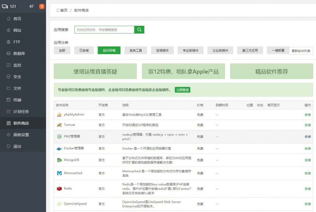 选择安装pm2管理器